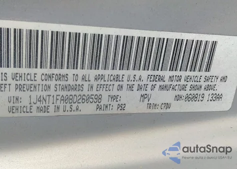 2011 Jeep Compass из США, поврежденный, VIN 1J4NT1FA0BD260598